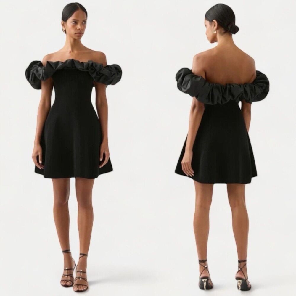 Aje Eldora Off the Shoulder Black Ruffle Mini Dress Size Small